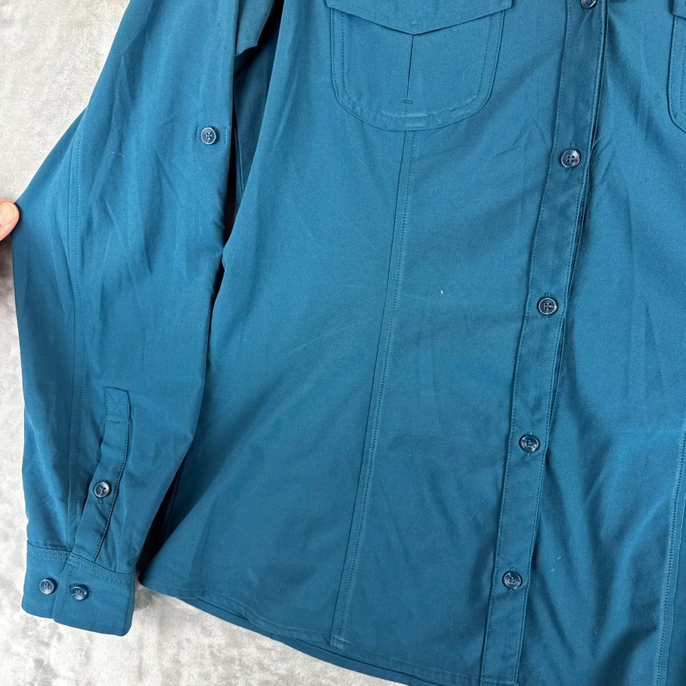ExOfficio Button Down Shirt Womens Medium Teal Roll Tab Sleeve Hiking (1463) - Picture 3 of 15